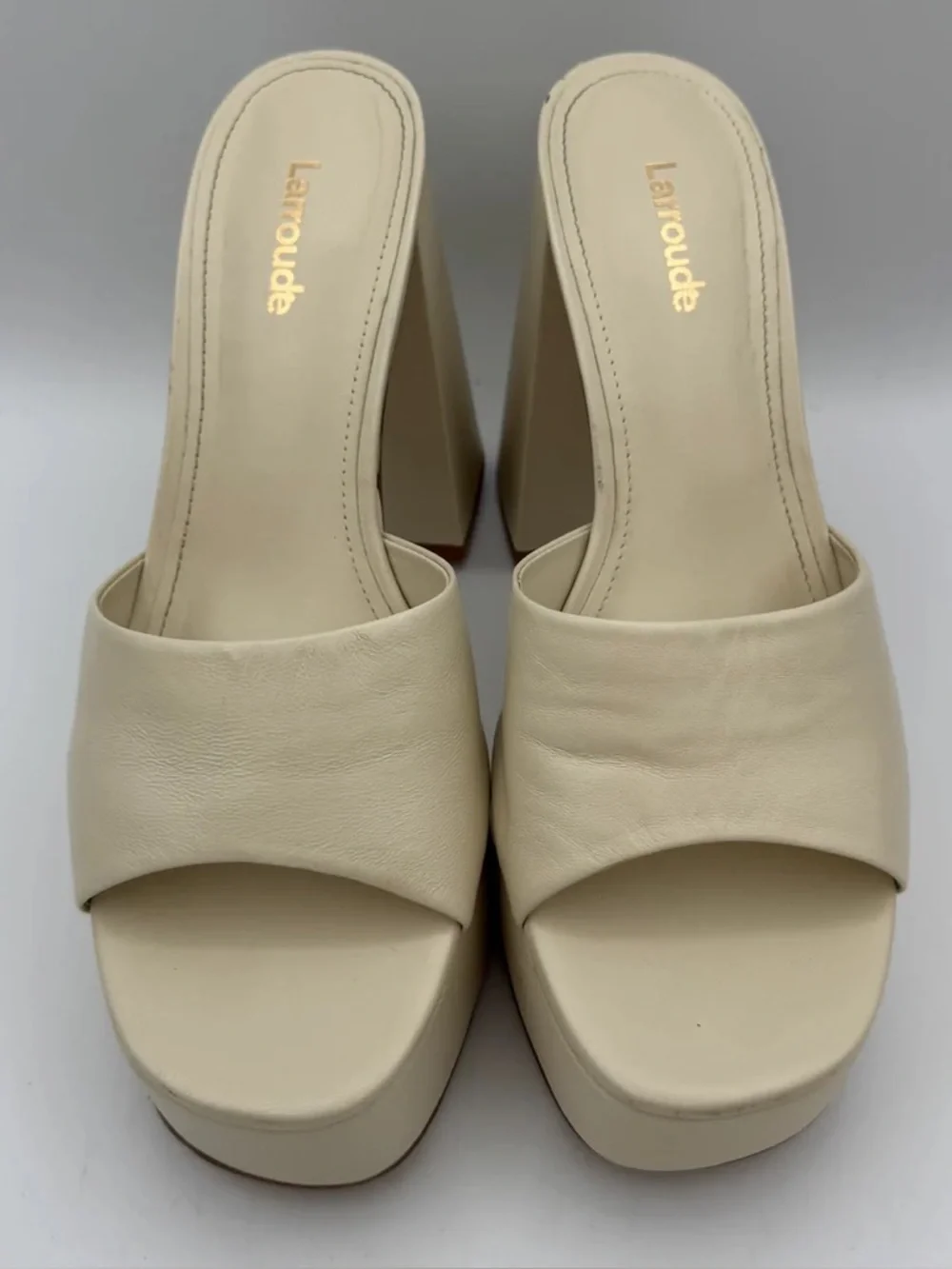 LARROUDE leather Platform Slide Sandal in Cream - 9 NEW